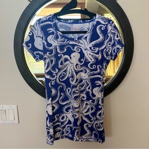 Lilly Pulitzer Scoop Neck Short Sleeve Top Iris Blue Bubbly Octopus Print Small